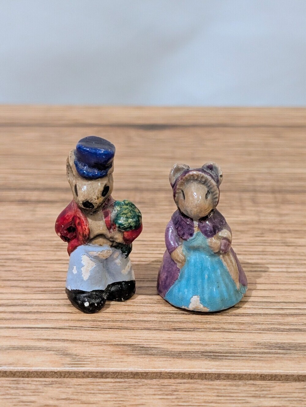2 antique dutch mouse family chalkware figurines 1900s
